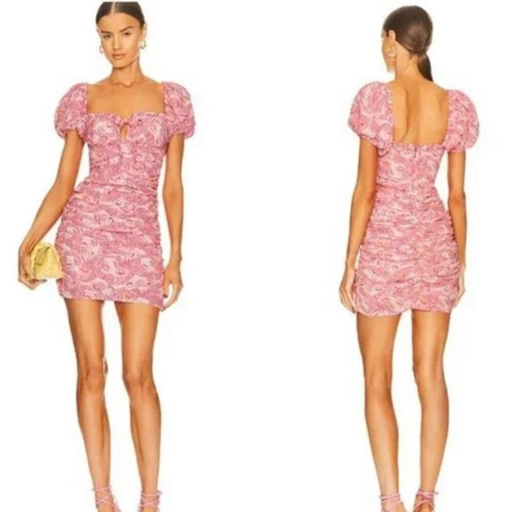 MAJORELLE Pink Paisley Puff Sleeve Mini Dress